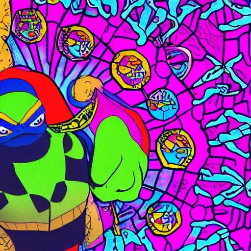 Prompt: psychedelic ninja turtle