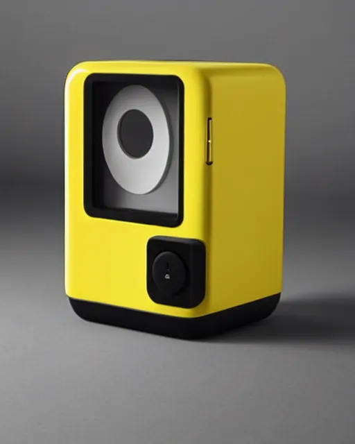 Prompt: a photo of a stylish yellow consumer device designed by dieter rams and jony ive, industrial design, bauhaus style, purpose unknown