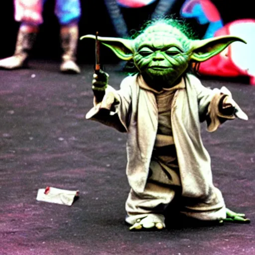 Image similar to yoda performing at woodstock