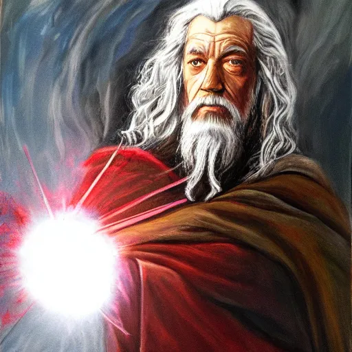 Image similar to gandalf as ironman, painting