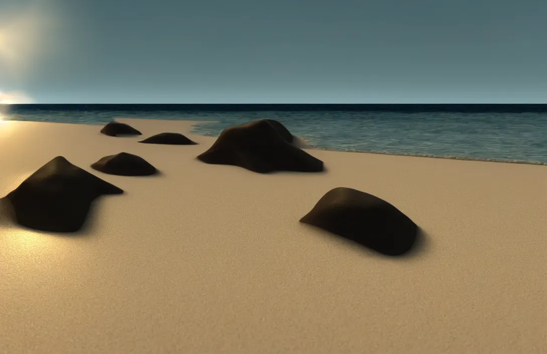 Image similar to on the beach, afternoon, unreal engine rendering, with light and shadow