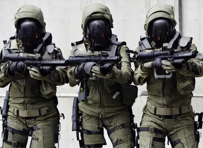 Image similar to female cybernetic south korean counterterrorist unit 7 0 7 th special mission group, tactical training