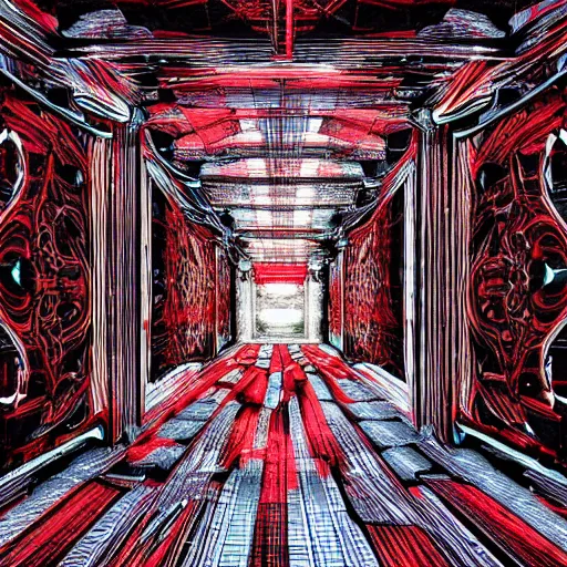 Prompt: dark matter red art house future schizophrenia limbo hipper mirror room stratification of consciousness full HD 8K resolution