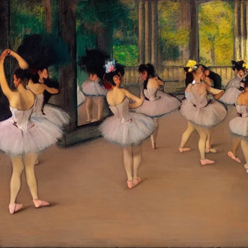 Image similar to latin dance band in the style of degas. lively. colorful. hd.