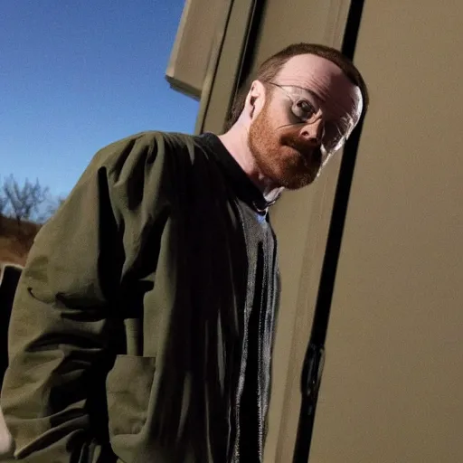 Image similar to Live Action Still of Bryan Cranston dressed as and playing Jesse Pinkman in Breaking Bad, real life, hyperrealistic, ultra realistic, realistic, highly detailed, epic, HD quality, 8k resolution, body and headshot, film still