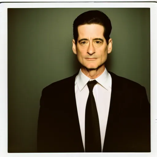 Prompt: agent dale cooper from twin peaks by terry richardson, polaroid photo, white background, direct flash, 4 k,