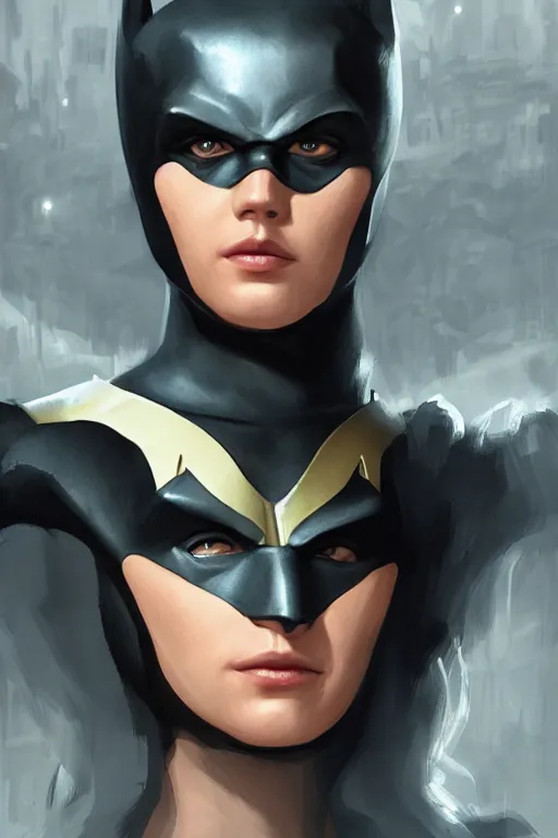 Image similar to portrait of Young Jennifer Connelly as Batgirl , face portrait, raphael lacoste, eddie mendoza, alex ross, concept art, matte painting, highly detailed, rule of thirds, dynamic lighting, cinematic, detailed, denoised, centred