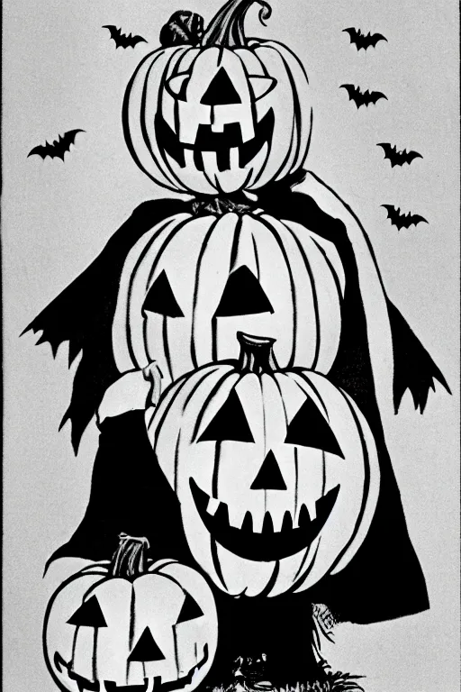 Image similar to a horrific, halloween ghoul, holding a jack - o - lantern, retro, 1 9 8 0 s, by march schoenbach, enzio sciotti