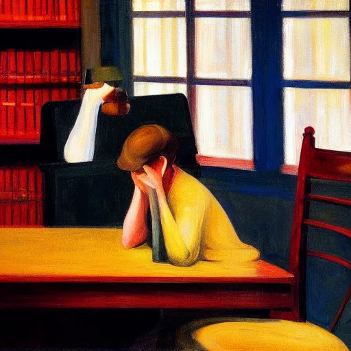 Prompt: The Librarian painted by Edward Hopper, 4k,