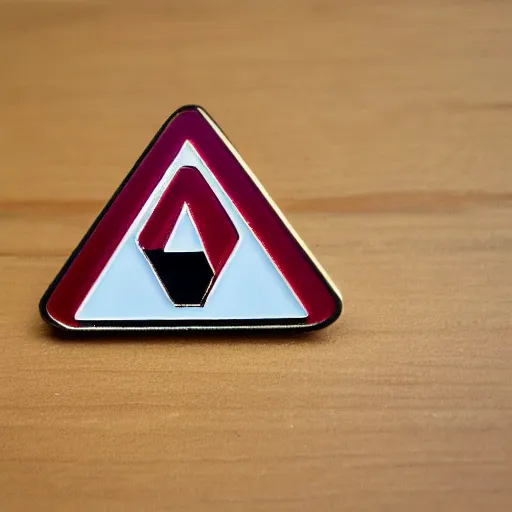 Prompt: a triangle enamel pin depicting a caution fire hazard label, smooth curves