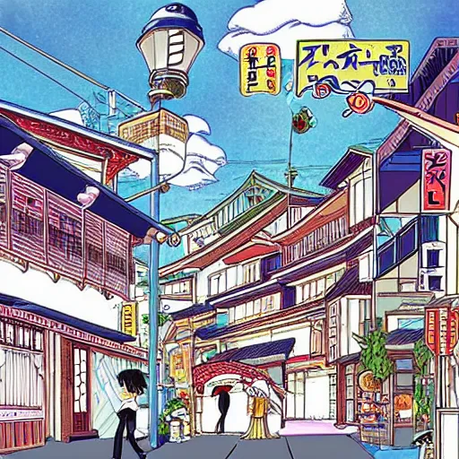 Prompt: a neighborhood in japan in the style of a Naoko Takeuchi manga