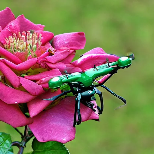 Image similar to rose chafer as a drone creating turbulence above flowers