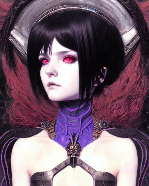 Image similar to portrait of beautiful cute young goth maiden girl with short white hairs in warhammer armor, art by ( ( ( kuvshinov ilya ) ) ) and wayne barlowe and gustav klimt and artgerm and wlop