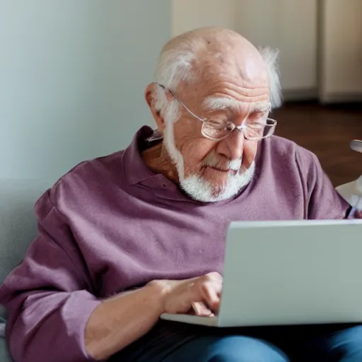 Prompt: coffin with elderly man who is browsing internet on laptop