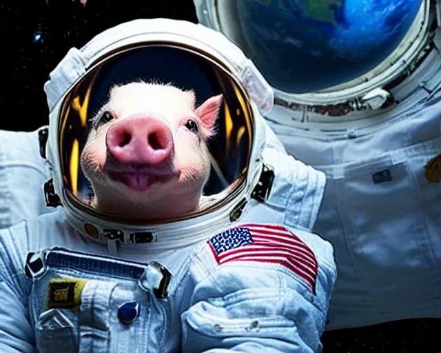 Prompt: an adorable miniature pig astronaut in space 🧑‍🚀 🐷 🛰️
