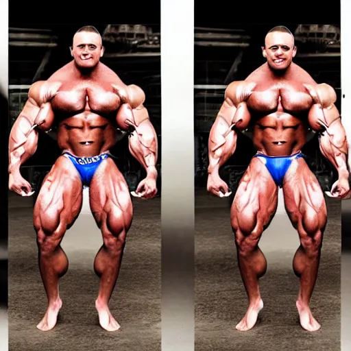 Image similar to overly muscular, testosterone filled, crazy-eyed bodybuilder chad, fullbody, fashion photo, unreal engine