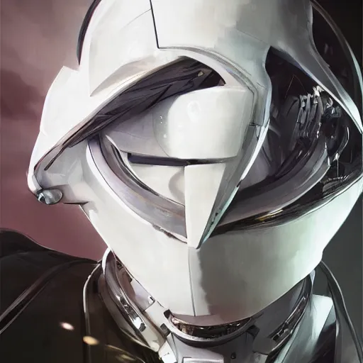 Image similar to portrait of a character with many robotic eyes, wearing sleek clothes, wearing a flowing white tailcoat, wearing a futuristic insectoid armored white mask with five circular lenses for eyes, the mask covers his entire face, many eyes, dramatic lighting, illustration by Greg rutkowski, yoji shinkawa, 4k, digital art, concept art, trending on artstation