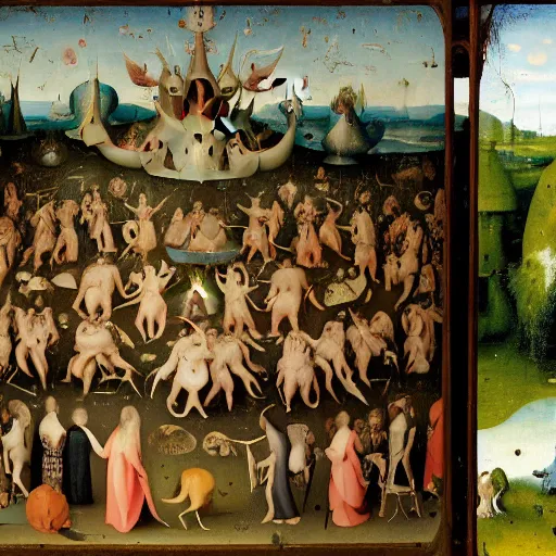 Image similar to Joe Biden in the garden of earthly delights, 4k, photo realistic, by Hieronymus Bosch