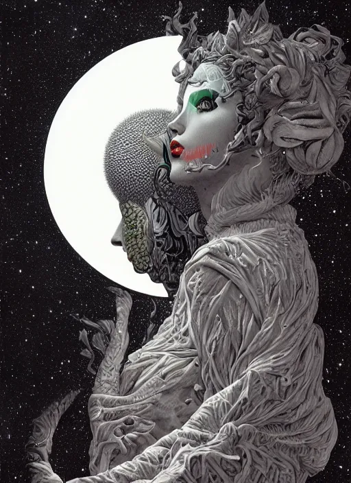 Prompt: Moon goddess painting by Dan Hillier, trending on artstation, artstationHD, artstationHQ, 4k, 8k