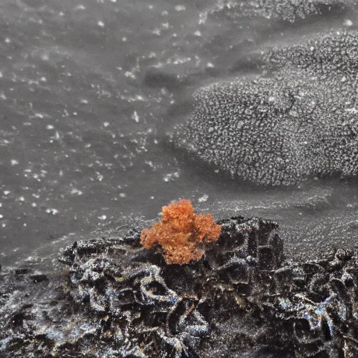 Image similar to a grainy photo of a mysterious cnidarian in the tide pools at a foggy beach