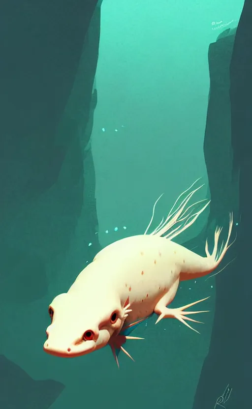 Image similar to axolotl, vector art, illustration, wide angle shot, by greg rutkowski