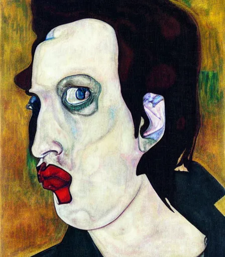 Image similar to portrait of marilyn manson by egon schiele, high quality, high detail