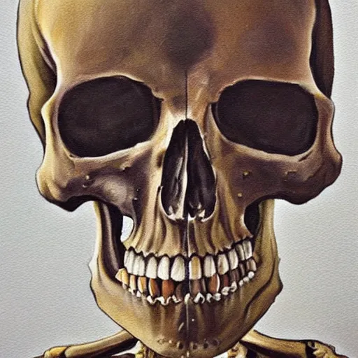 Image similar to human skeleton sitted and painting a beautiful painting