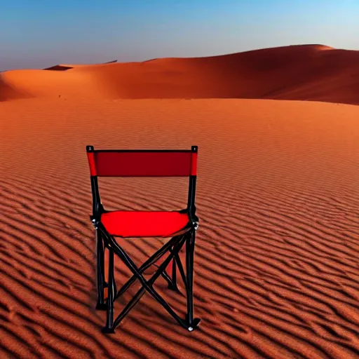 Image similar to a red camping chair in the middle of the sahara desert