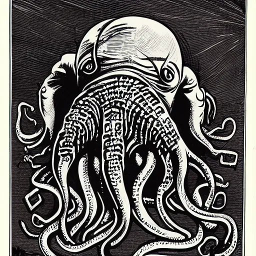 Prompt: parisian caricature of cthulhu