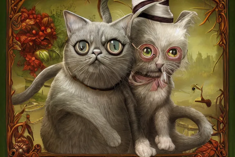 Image similar to old wizard cat painting, 3 d highly detailed, in the style of mark ryden