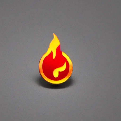 Image similar to an award - winning photo of minimalistic clean fire flames warning label enamel pin, beautiful cinematic light, behance