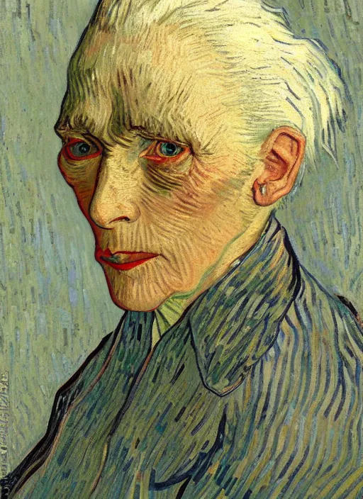 Image similar to portrait of a tired old woman with white hair by van gogh, detailed face, symmetrical painting, beautiful expressionist oil painting masterpiece, 8 k resolution, smooth, sharp focus, pastel color palette, trending on artstation