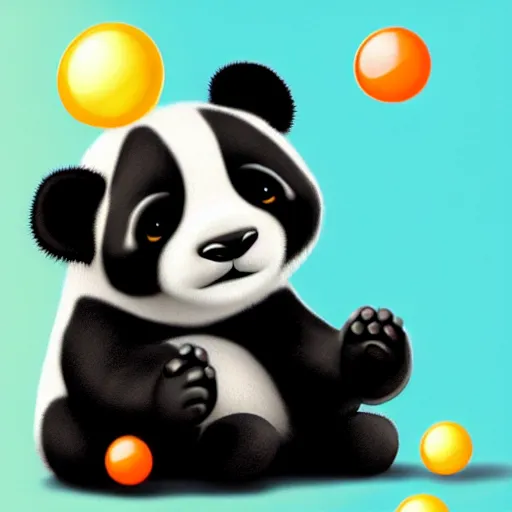 Prompt: Cute little panda looking at bubbles blue background digital art trending on artstation by greg rutkowsky