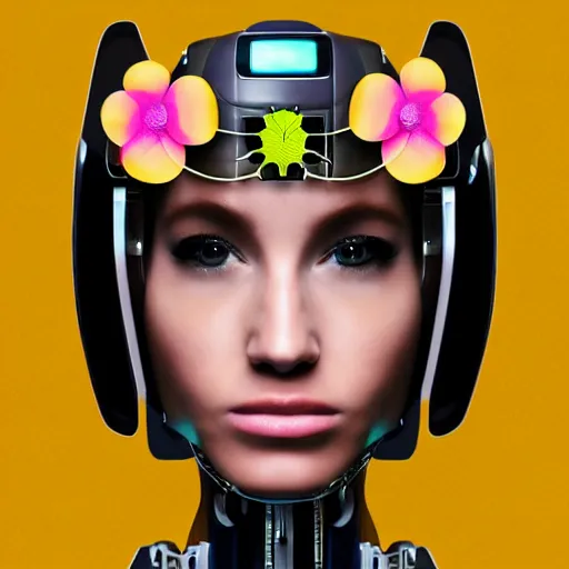 Image similar to female futuristic robot portrait with flower antennas