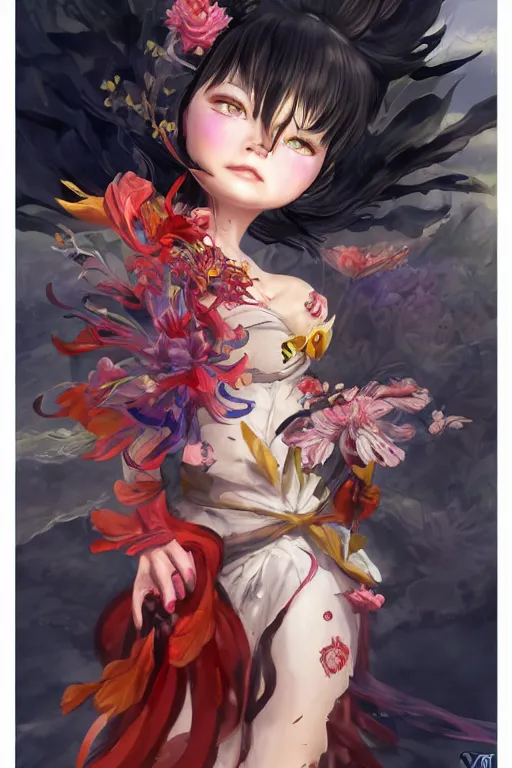 Image similar to Bjork in organge summer dress in a blade and soul spinoff artbook rendered by the artist Taran Fiddler, Joe Madureira, Nadezhda Tikhomirova, Jiyun Chae, Lê Long, trending on Artstation by Hyung Tae Kim, artbook, Stanley Artgerm Lau, WLOP, Rossdraws , James Gurney