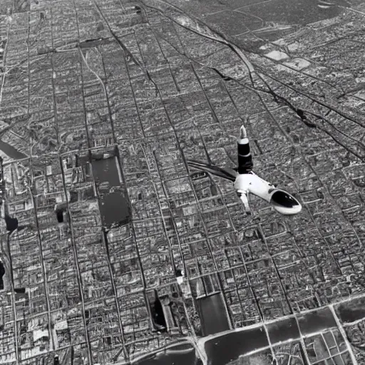 Prompt: infrared camera view from bomber, flying over manhattan military