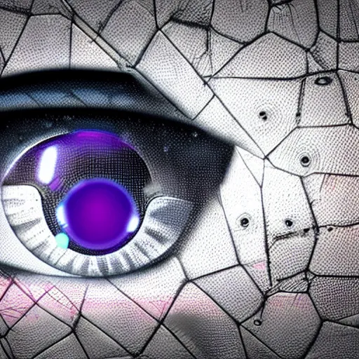 Prompt: a cyberpunk style eye with a rhombus behind it on a black background.