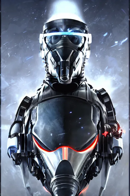 Image similar to cyber cyborg ninja mask helmet metal gear solid artic suit swat commando, global illumination ray tracing hdr fanart arstation by sung choi and eric pfeiffer and gabriel garza and casper konefal, a spectacular view cinematic rays of sunlight comic book illustration, by john kirby