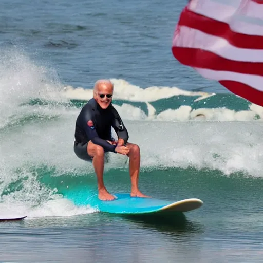 Image similar to ( joe biden ) surfing on top of a crocodile