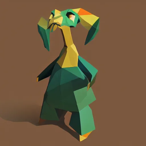 Prompt: a low poly creature inviting you into its house