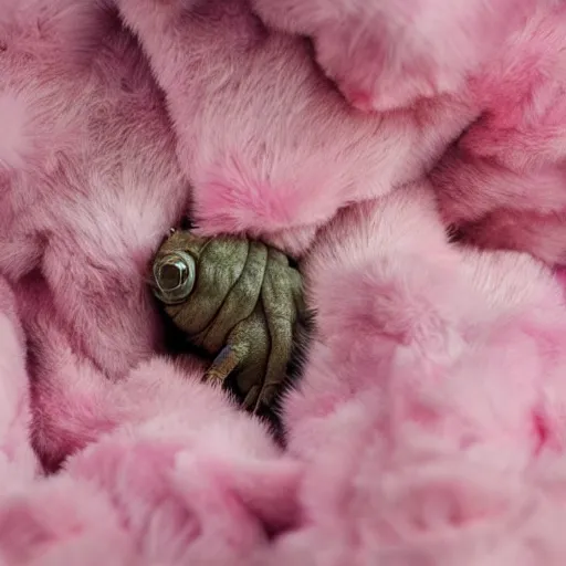 Prompt: A Tardigrade covered in pink fur