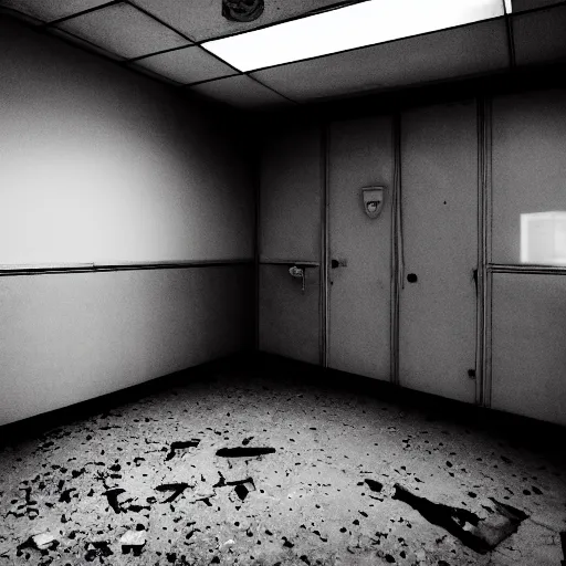 Image similar to abandonded hispital room, eerie vibes, sinister harsh lighting, dslr