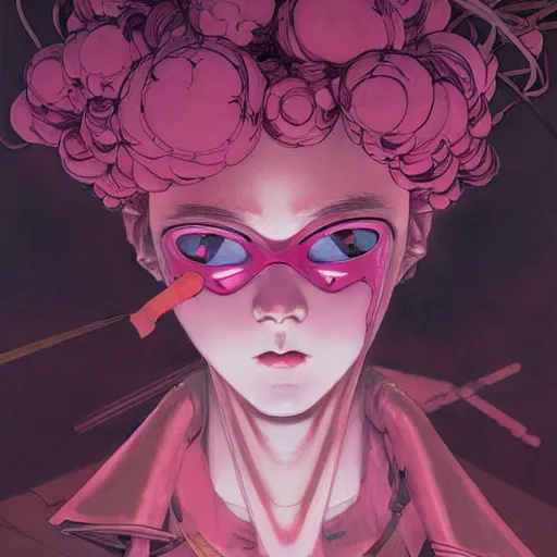 Image similar to prompt : pink and black portrait soft light painted by james jean and katsuhiro otomo and erik jones, inspired by evangeleon anime, smooth face feature, intricate oil painting, high detail illustration, sharp high detail, manga and anime 1 9 9 0