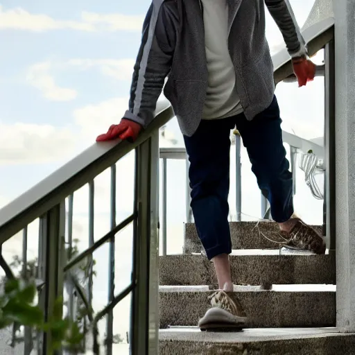 Image similar to he scrambled up the steps as he gave them a glance toward the sky