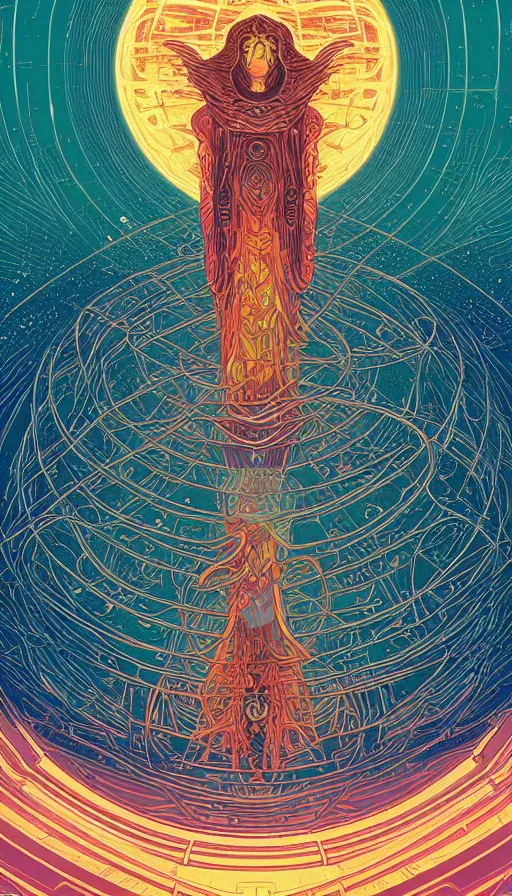 Image similar to the ancient oracle of cosmic travellers, futurism, dan mumford, victo ngai, kilian eng, da vinci, josan gonzalez