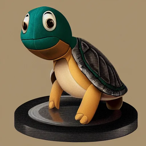 Prompt: a cute turtle plushie on top of a vinyl record player, 30mm, trending on ArtStation, deviantart, high detail, stylized portrait