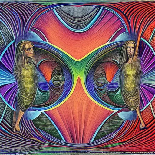 Prompt: alex grey mixed with mc escher