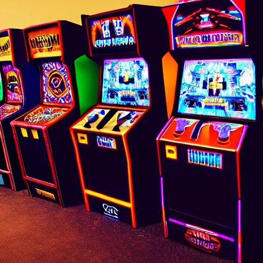 Prompt: beautiful fuzzy photograph of an empty liminal videogame arcade