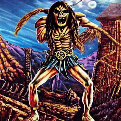 Image similar to iron maiden album cover, where eddie is dressed like a balerina