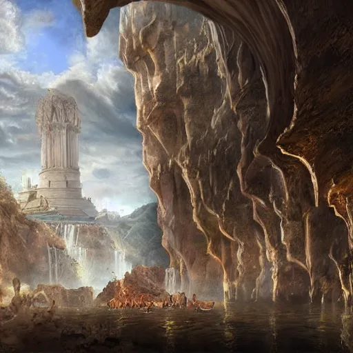 Image similar to the city of Rome but underground in an impossibly large cave,fantasy art,realistic,high quality,detailed